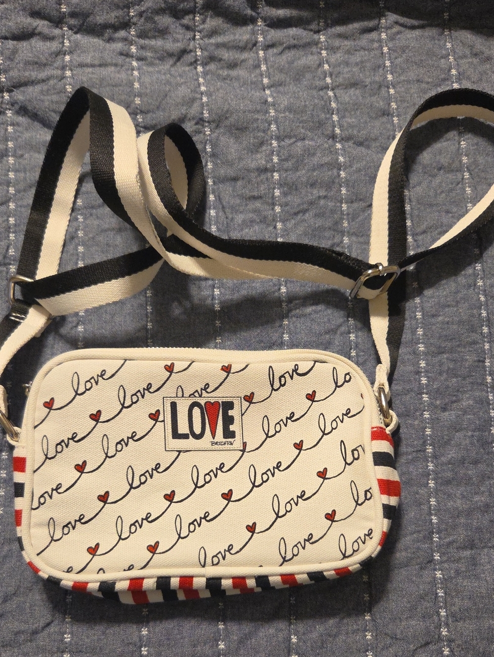 Brighton Crossbody Bag White, Black And Red LOVE